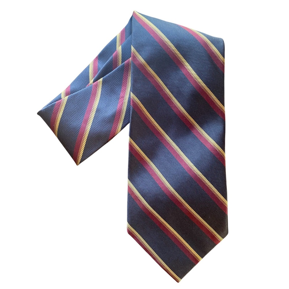 Brooks Brothers 346 Mens Silk Tie Navy Burgundy Gold Herringbone Repp Stripe USA